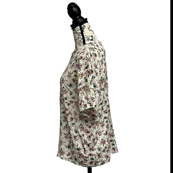 VINTAGE KRIS DEE 80s SILK SATIN MICRO FLORAL BLOUSE  CREAM S HAWAII PREPPY MICRO - Picture 3 of 8